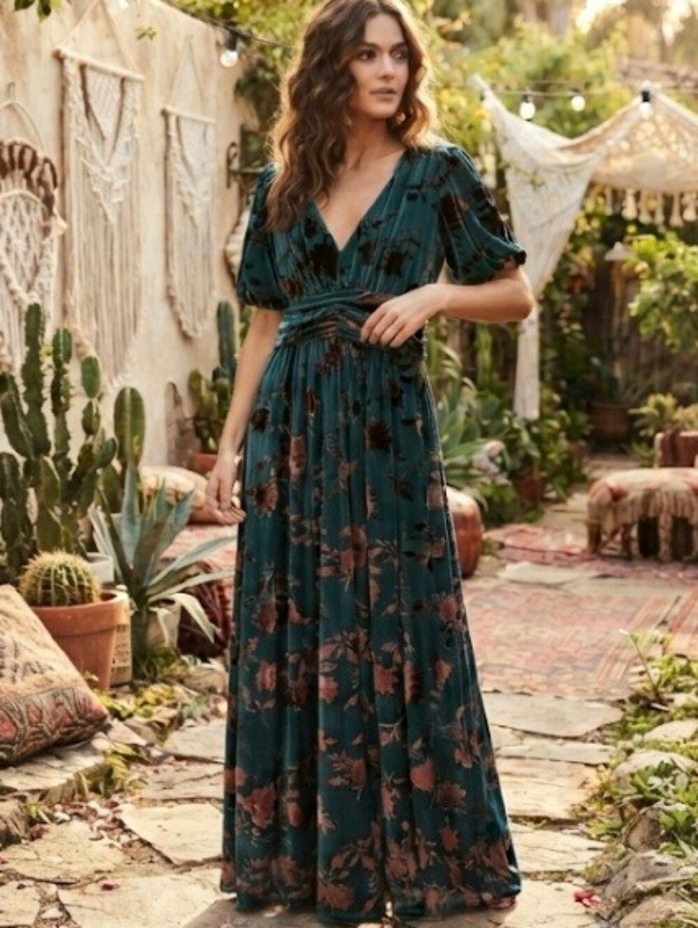 Baltic Born Leslie Velvet Maxi Dress Jade & Bronze Size XL NWOT